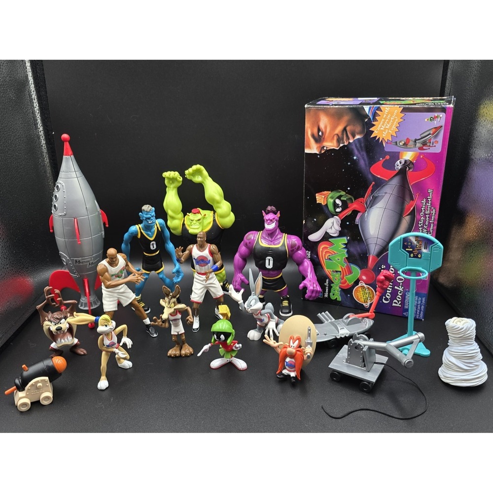 Space Jam 1996 Figure Lot Tune Squad Monstars Rock-O-Tron Box Vintage